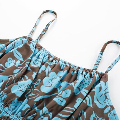 Imagem de Vestidos femininos 2025, vestido maxi de verão, casual, floral, em camadas, vestido de praia, marrom, azul, XXL