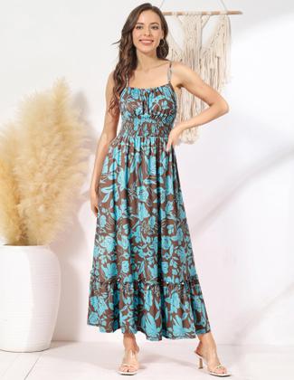 Imagem de Vestidos femininos 2025, vestido maxi de verão, casual, floral, em camadas, vestido de praia, marrom, azul, XXL