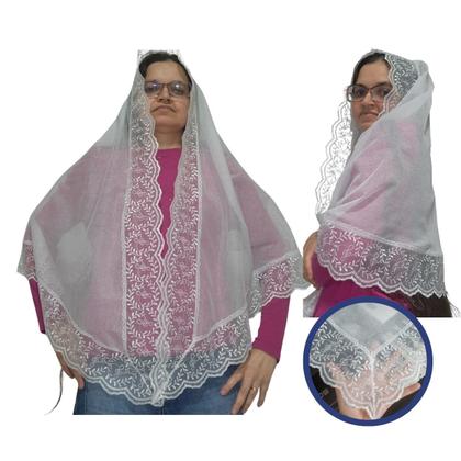 Imagem de Véu CCB Luxo Rosas Renda 3D Redondo ou Retangular Adulto
