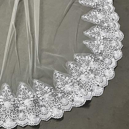 Imagem de Véu De Noiva 3 ou 4 Metros Longo Largo Com Renda Mantilha C/ Pente V10