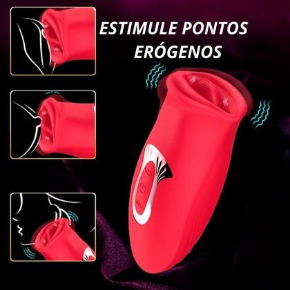 Imagem de Vibrador Boca e Língua 10 Intensidades de Vibração 13,5cm x 5,5cm em Silicone Recarregável
