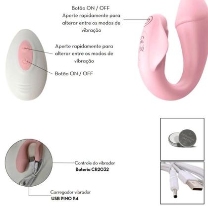 Imagem de Vibrador Casal em formato U com cabeça de Penis (Glande) Recarregável USB C/ Controle Remoto e APP10 modos de Vibração 