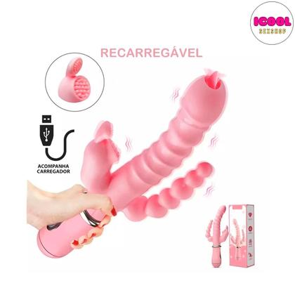 Imagem de Vibrador Clitóris Recarregável 3 em 1 G Spot Estimulador Anal Vagina 12 Modos de Vibração