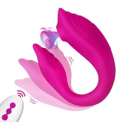 Imagem de Vibrador de Casal Controle Remoto Sugador de Clitóris Estimulador Feminino SexShop TIPO U - Estimulador de clitóris, anal e ponto g