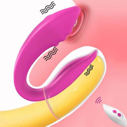 Imagem de Vibrador de Casal Sugador Clitoriano com Controle Remoto TIPO U - estimulador de clitóris, anal e ponto g - dois em um (2 em 1) COUPLE1 prended