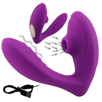 Imagem de Vibrador Duplo Sugador de Clítoris e Penetrável Estimulação Ponto G Potente 10 Velocidades (2 em 1) - Recarregável