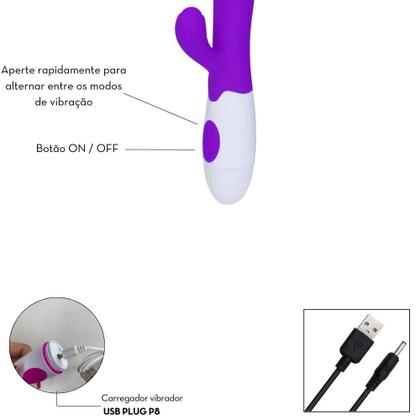 Imagem de Vibrador Ponto G Aveludado com Estimulador Clitoriano Vaginal Recarregável Portátil Bateria USB