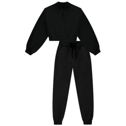 Imagem de Vic Vicky Conjunto Blusão Cropped e Calça Moletom Preto