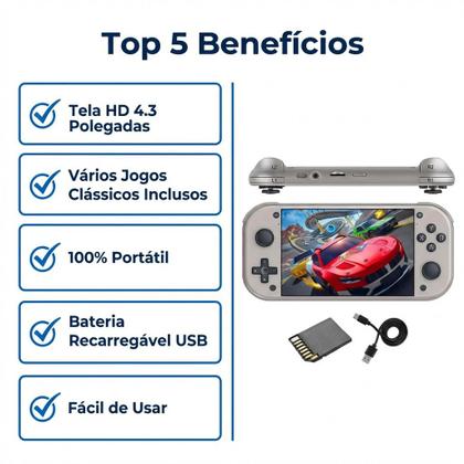 Imagem de Vídeo Game Portátil M17 Tela HD 4.3" 1000+ Jogos Retrô Clássicos, Console Portátil Recarregável