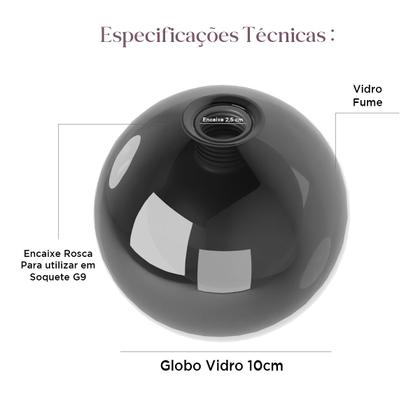 Imagem de Vidro Globo 10cm Fume Reposição Lustre Jabuticaba