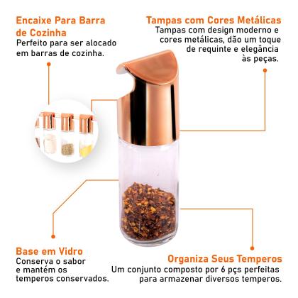Imagem de Vidro Porta Tempero Condimento 100ml Com 6 Peças Para Barra De Cozinha Pote Organizador Cozinha Bancada