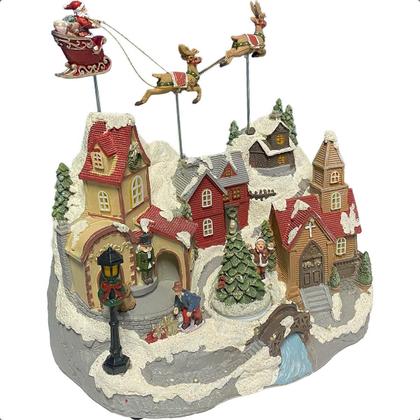 Imagem de Vila Natal em Miniatura Musical Iluminada Super Luxo Com Papai Noel e Renas que Voam Decoração de Natal Cidade com Neve