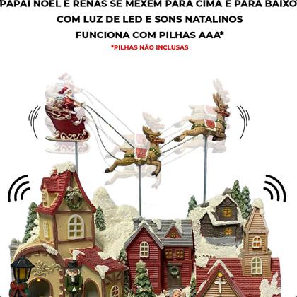 Imagem de Vila Natal em Miniatura Musical Iluminada Super Luxo Com Papai Noel e Renas que Voam Decoração de Natal Cidade com Neve