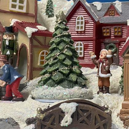 Imagem de Vila Natal em Miniatura Musical Iluminada Super Luxo Com Papai Noel e Renas que Voam Decoração de Natal Cidade com Neve