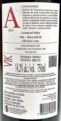 Imagem de Vinho Vik A Carmenere Chileno  Kit Com 3 Garrafas  Oferta