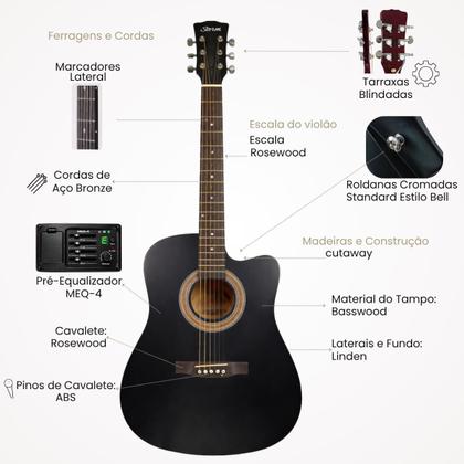 Imagem de Violão Elétrico Storm Aço Folk Fosco Capa Correia Capo Palheta