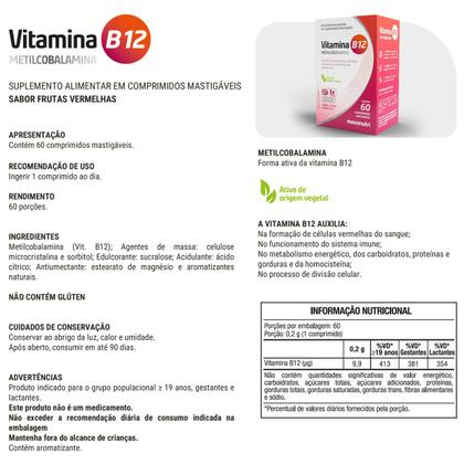 Imagem de Vitamina B-12 Mastigável Zero Açucar 60 Comprimidos Maxinutri