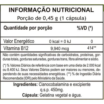 Imagem de Vitamina B12 Cianocobalamina Unilife 60 cápsulas