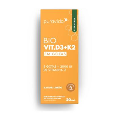 Imagem de Vitamina Bio Vit D3 K2 em Gotas Pura Vida Sabor Limão 20ml