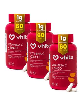 Imagem de Vitamina C 1000mg e Zinco Com Alta Concentração e Mais Imunidade 60 cápsulas Vhita 3 unidades