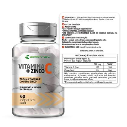 Imagem de Vitamina C + Zinco 500Mg Altamente Absorvível (1 Ao dia) 60Cáps Ecomev