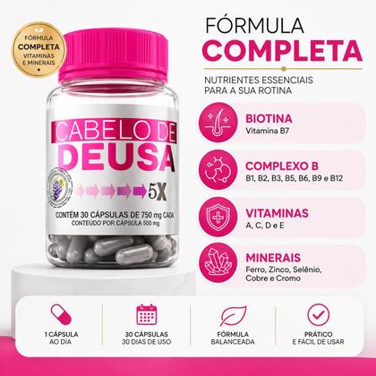 Imagem de Vitamina Capilar Cabelo de Deusa, Suplemento Alimentar Para Queda Dos Cabelos Com Biotina, Vitaminas e Minerais