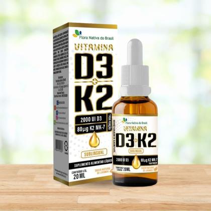 Imagem de Vitamina D3 2000Ui com K2 80mg Sublingual Gotas 20ml Flora Nativa