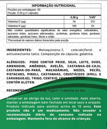 Imagem de Vitamina D3 + K2 30 Cápsulas de 375mg Tuttiflora
