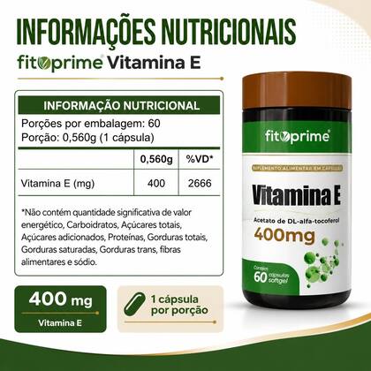 Imagem de Vitamina E Concentrada 400mg 60 Cápsulas Softgel