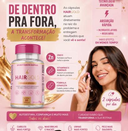 Imagem de Vitamina Para Cabelo pele e unha Hair Gold+copo selênio +cromo+zinco+calcio complexo B vitamina E