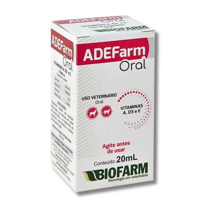Imagem de Vitaminas A, D3 e E ADEFarm Via Oral para Cachorros Gatos Animais - 20mL - Biofarm