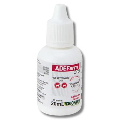 Imagem de Vitaminas A, D3 e E ADEFarm Via Oral para Cachorros Gatos Animais - 20mL - Biofarm