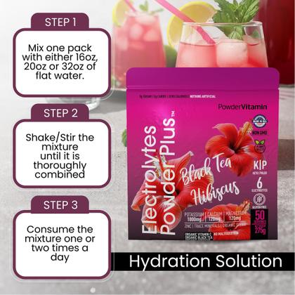 Imagem de Vitaminas em pó, eletrólito em pó, além de chá preto, hibisco, 275g