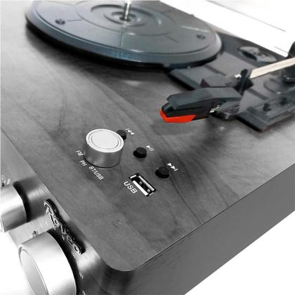 Imagem de Vitrola Raveo Studio Preto Toca-Discos, Bluetooth, Radio FM, USB, Saída Auxiliar Bivolt