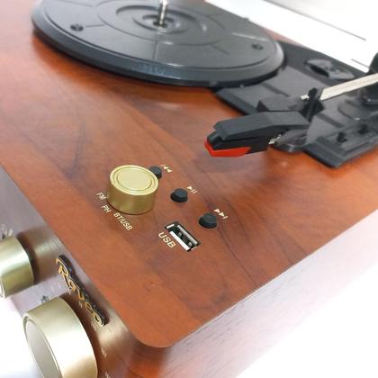 Imagem de Vitrola Toca Discos Retrô Raveo Studio Marrom USB Bluetooth