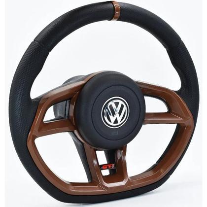 Imagem de Volante Esportivo Gti Marrom Fusca 1977 A 1987 Completo + Cubo