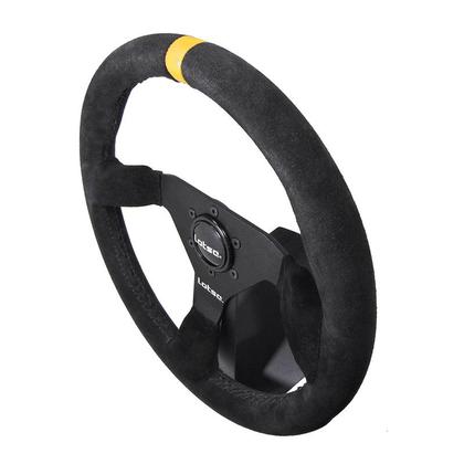 Imagem de Volante Esportivo Lotse Gt330 Camurça Preto Tarja Amarela Com Cubo Adaptador