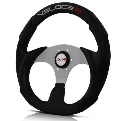 Imagem de Volante Esportivo para Buggy Veloce Racing Prata e Preto Sem Cubo Acessórios Automotivo Fusca Buggy Voyage G5 Gol G4 MAG