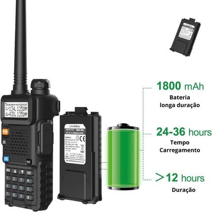 Imagem de Walkie Talkie Baofeng UV-5R De Longo Alcance Uhf Vhf Com Fone Bandas De Freqüência Uhf Vhf Cor Preto