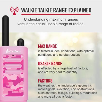 Imagem de Walkie Talkies Cobra HE150 P, adequado para crianças, alcance de 16 milhas, pacote com 2