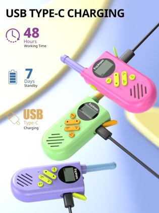 Imagem de Walkie Talkies Inspireyes recarregáveis para crianças de 3 a 12 anos, pacote com 3