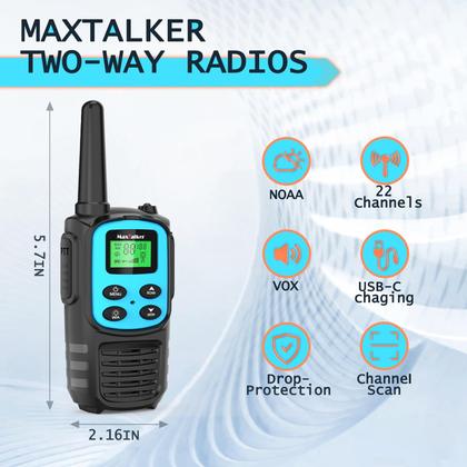 Imagem de Walkie Talkies MaxTalker MT10 recarregável de longo alcance, pacote com 6