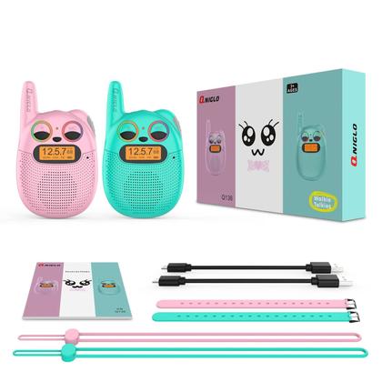 Imagem de Walkie Talkies QNIGLO recarregável para crianças, pacote com 2 unidades com rádio FM