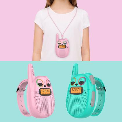 Imagem de Walkie Talkies QNIGLO recarregável para crianças, pacote com 2 unidades com rádio FM