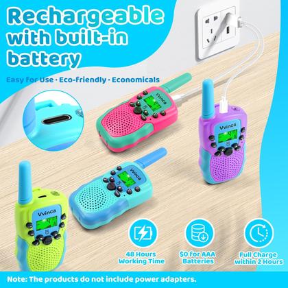 Imagem de Walkie Talkies recarregáveis Vvinca para crianças de 3 a 12 anos, pacote com 4