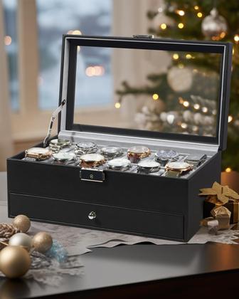 Imagem de Watch Box GUKA, estojo de joias de couro com 12 slots para homens e mulheres