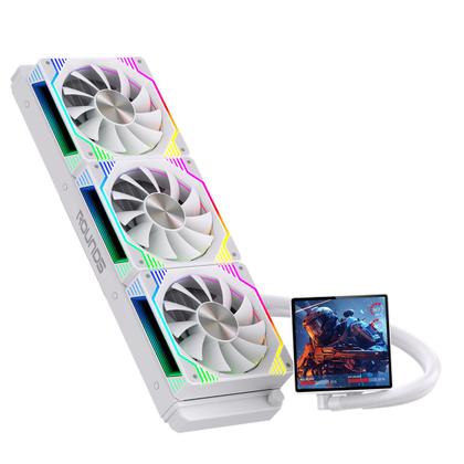 Imagem de Water cooler round5 zephyro white argb 360mm amd/intel com display lcd r5-wc-zephyro-360w-2225