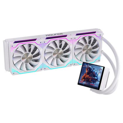 Imagem de Water cooler round5 zephyro white argb 360mm amd/intel com display lcd r5-wc-zephyro-360w-2225
