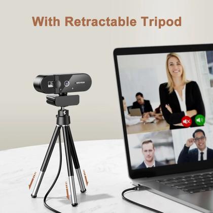 Imagem de Webcam Full Hd 1080 p Câmera Microfone 30fps Tripe rotativo, privacidade, para PC ou laptop , Reuniões conferencia MAC Windows Linux