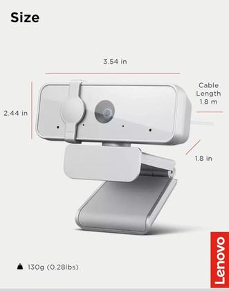 Imagem de Webcam Lenovo 300 Full HD Com 2 Microfones Integrados 1080p 30fps USB Cinza Claro